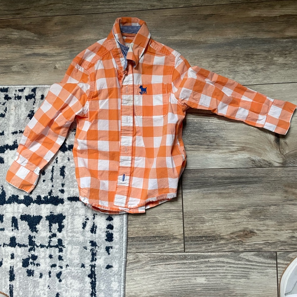 Boden Orange and White Checkered Kids Shirt